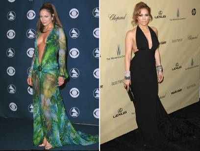 A sinistra l'abito del 2000, a destra quello del 2013